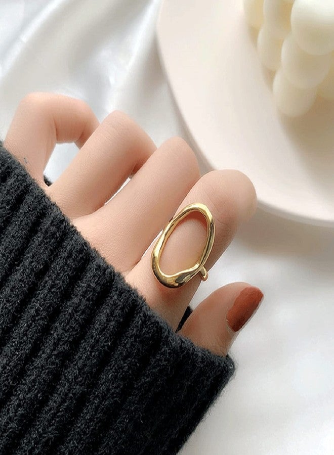 Aktully Oval Round Loop Open Statement Ring for Women Fashion 18K Gold Plated Ring Classic Oval Adjustable Ring Dainty Promise Minimalist Rings Gift for Girls, Copper, No Gemstone - Image 2