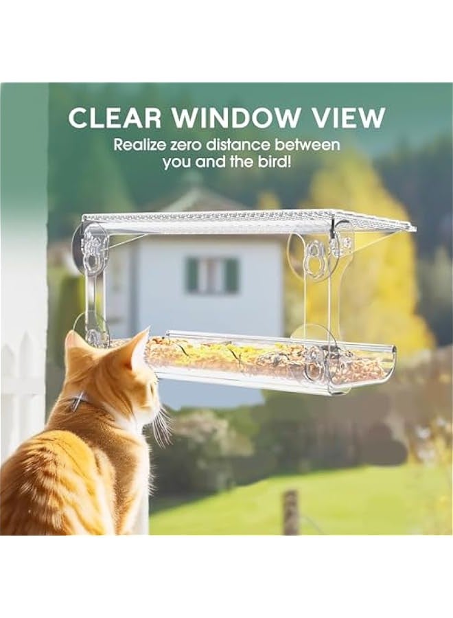 بيوينتي وحدة تغذية طيور شفافة تثبت على النافذة مع اكواب شفط قوية، منزل طيور شفاف لمشاهدة البرية في الهواء الطلق للحديقة والفناء ومشاهدة الاطفال المسنين من صن الي - Image 5