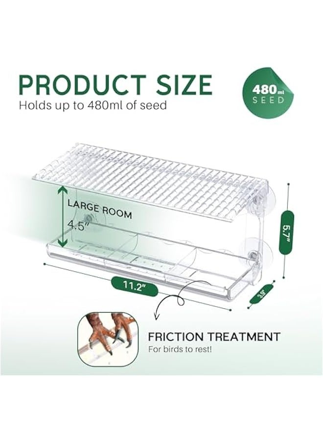 بيوينتي وحدة تغذية طيور شفافة تثبت على النافذة مع اكواب شفط قوية، منزل طيور شفاف لمشاهدة البرية في الهواء الطلق للحديقة والفناء ومشاهدة الاطفال المسنين من صن الي - Image 2