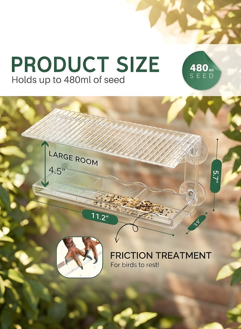 Beauenty Window Bird Feeder for Outdoors, Clear Bird Feeders Window Mounted with Strong Suction Cups, Transparent Birds House Outside Wild Watching for Garden, Yard, Elderly Kids Viewing - Image 2