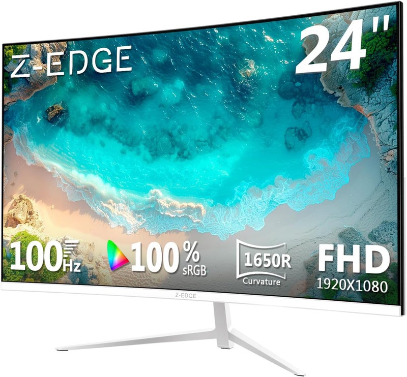Z Z-Edge شاشة ألعاب منحنية Z-Edge بحجم 24 بوصة، دقة كاملة HD 1080P 1920x1080، إضاءة خلفية LED، مع معدل تحديث 75 هرتز وتقنية العناية بالعين، زاوية رؤية واسعة 178 درجة U24C، مكبرات صوت مدمجة، منافذ VGA+HDMI - Image 1
