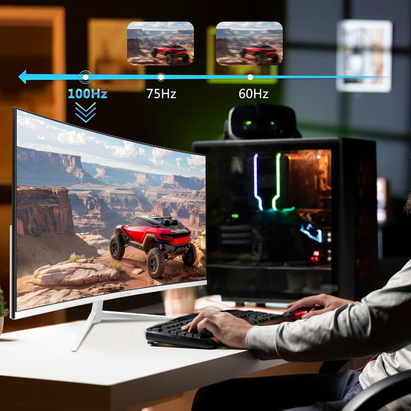 Z Z-Edge شاشة ألعاب منحنية Z-Edge بحجم 24 بوصة، دقة كاملة HD 1080P 1920x1080، إضاءة خلفية LED، مع معدل تحديث 75 هرتز وتقنية العناية بالعين، زاوية رؤية واسعة 178 درجة U24C، مكبرات صوت مدمجة، منافذ VGA+HDMI - Image 2