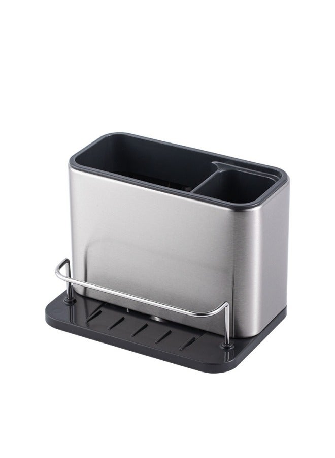 Kitchen Drain Rack, Shelf, Countertop, Dishwasher, Hand Sanitizer, Sponge, Sink, Cutlery, Chopsticks, Spoons, Kitchenware Storage Rack,Surface Stainless-steel Sink Area Organiser - Grey  - Image 1
