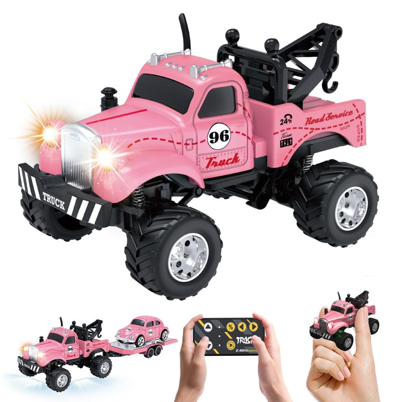 MOONTOY 164 Scale Mini Alloy Truck RC Car with LED Lights 24Ghz Remote and App Control Toy Car 3Speed Adjustment Pocket Toy Car for Kids 48 Years and Adults Pink - Image 3