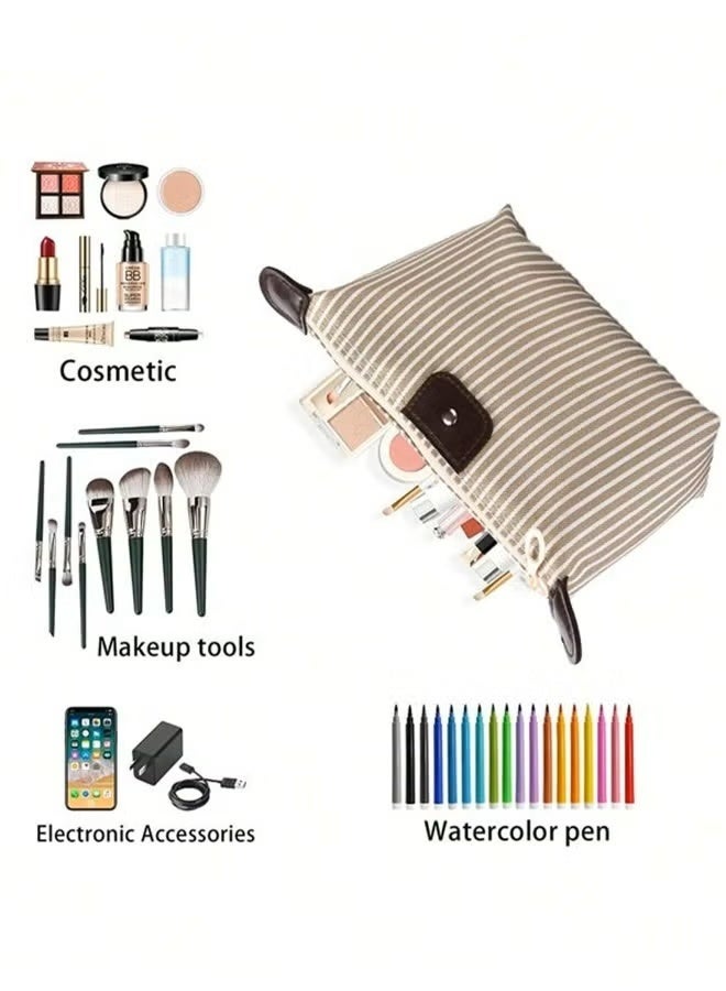 مجموعة حقيبة مكياج من 3 قطع، حقيبة مكياج مبطنة، حقيبة مكياج كبيرة، حقيبة مكياج قطنية لطيفة للنساء، حقيبة تخزين أدوات الزينة للسفر، حقيبة تخزين يومية، مناسبة لرحلات العمل/السفر، اختيار هدية رائع - Image 4