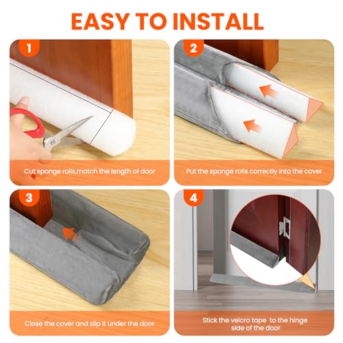 GDHOMM Door Draft Stopper for Bottom of Doors Weather Stripping Door Gap Filler Soundproof Size Adjustable 30"-36", Gray - Image 4