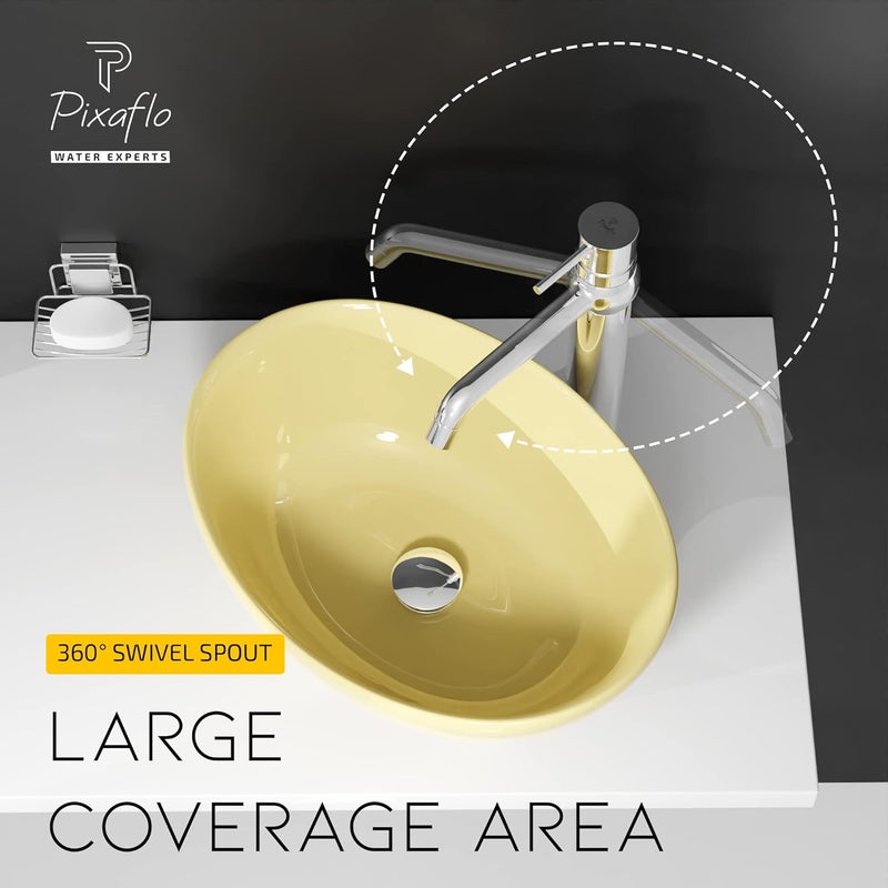 Pixaflo Brass Extended Tall Body Hot Cold Single Lever Basin Mixer 12 Tap with 360Degree Swivel Spout and 24 inches Long Braided Hoses Chrome Florent - Image 4
