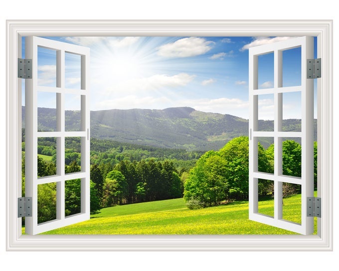 Fake Window Wall Sticker Landscape Faux Window Wall Mural for Wall Decor Stick and Peel Wall Decals16x24