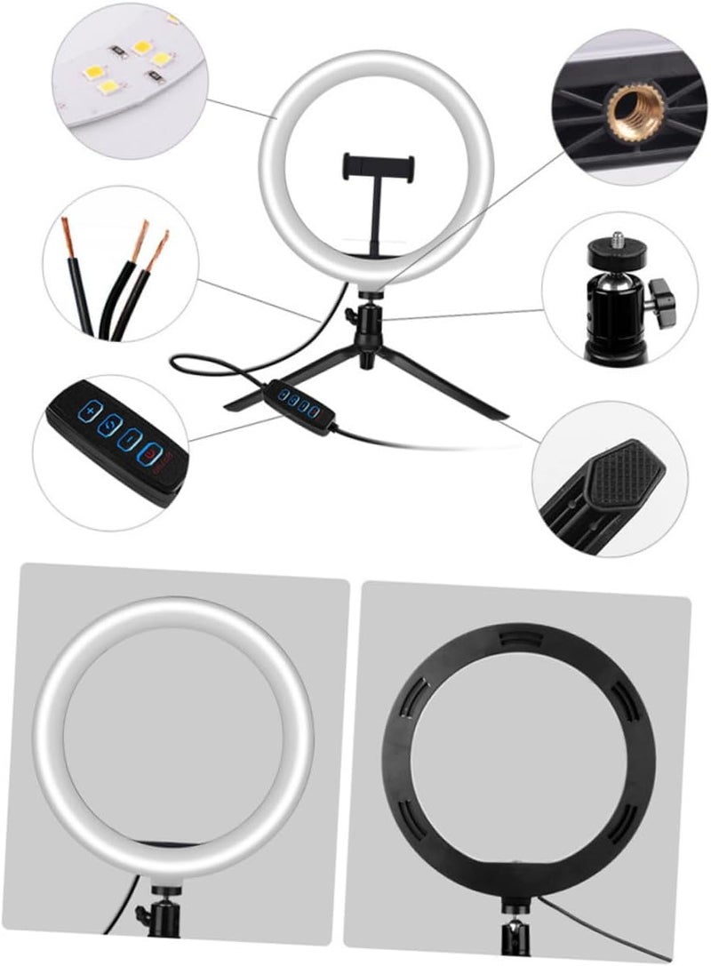 10-inch USB Fill Light Phone Tripod Stand with Three-Color Continuous Dimming, Remote, Adjustable Phone Holder and Metal Bracket for Live Streaming and Makeup (Black) - Image 4