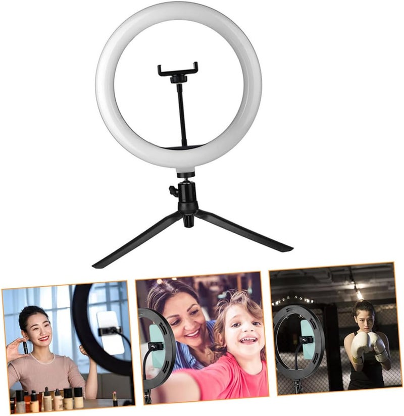 10-inch USB Fill Light Phone Tripod Stand with Three-Color Continuous Dimming, Remote, Adjustable Phone Holder and Metal Bracket for Live Streaming and Makeup (Black) - Image 3
