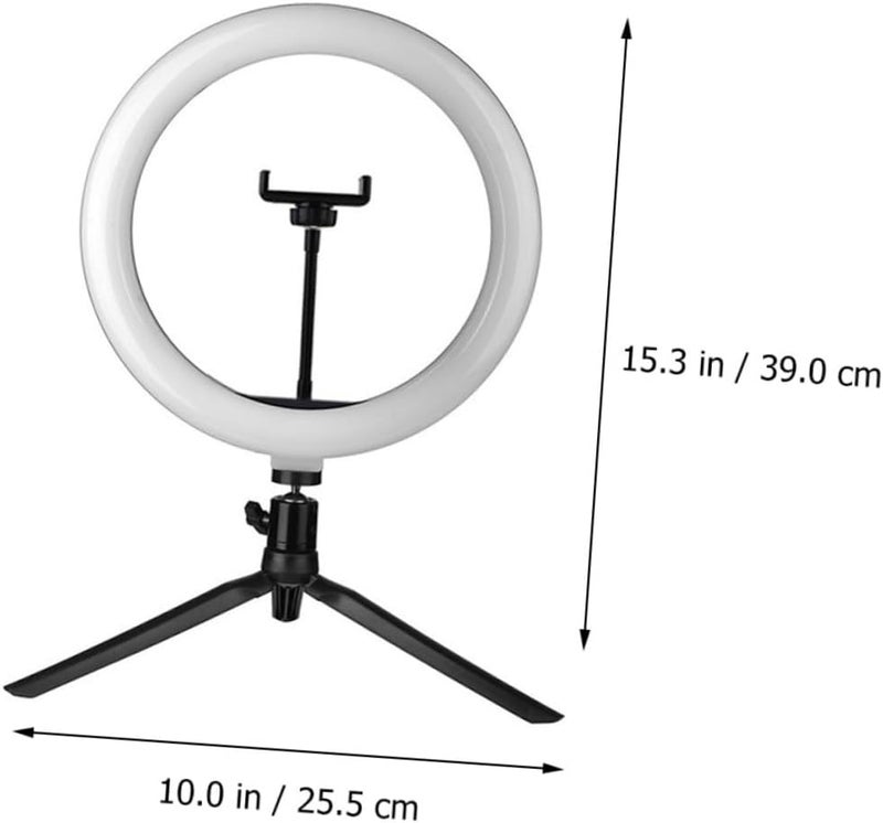 10-inch USB Fill Light Phone Tripod Stand with Three-Color Continuous Dimming, Remote, Adjustable Phone Holder and Metal Bracket for Live Streaming and Makeup (Black) - Image 2
