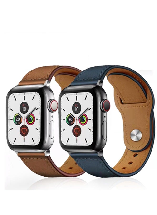 PULUZ 2 Pcs Slim Bands Compatible with Apple Watch Band 42-44-45-49MM Women Genuine Leather Replacement Thin Strap S10-46 - Image 1