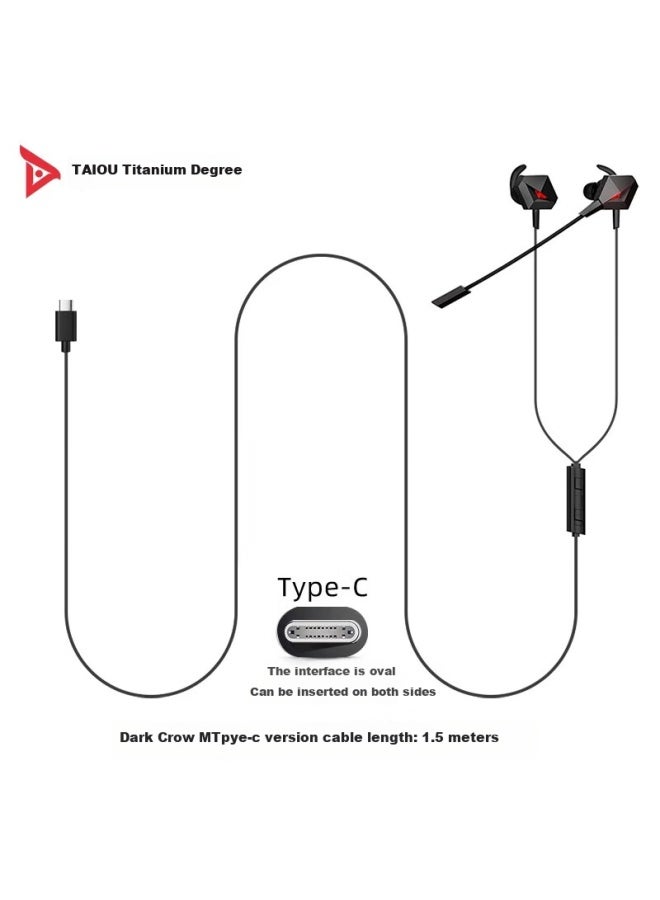 Taidu Ths108c1 Dark Crow M Type-c Gaming Earphones In-ear Plug-in Long Mic For Mobile Phones Laptops With Led Lights Black - Image 1