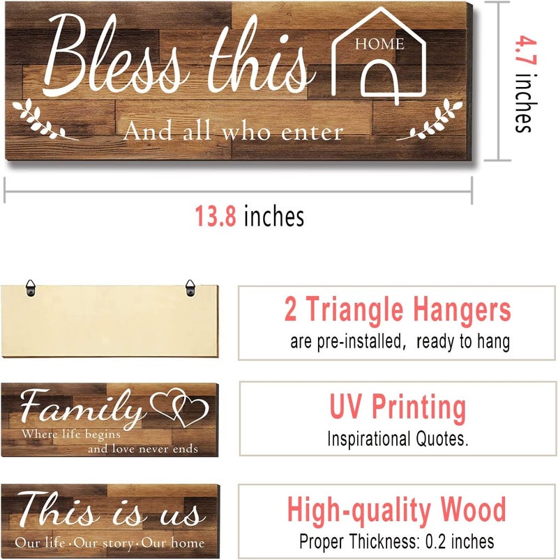 Joyhawk 4 Pieces Home Wall Signs, THIS IS US/TOGETHER/BLESS THIS HOME/FAMILY Wall Decor For Living Room Bedroom, Rustic Wooden Farmhouse Wall Art, 4.7 x 13.8 Inch(Brown) - Image 5