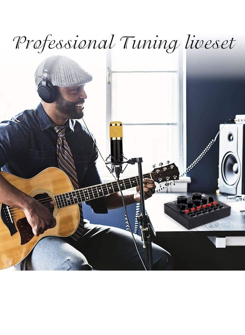 Microphone,Live Sound Card & BM800 Suspension Microphone Kit Broadcasting Recording Condenser Microphone Set Intelligent Volume Audio Mixer Sound Card for Computer PC Live Sound  - Image 1