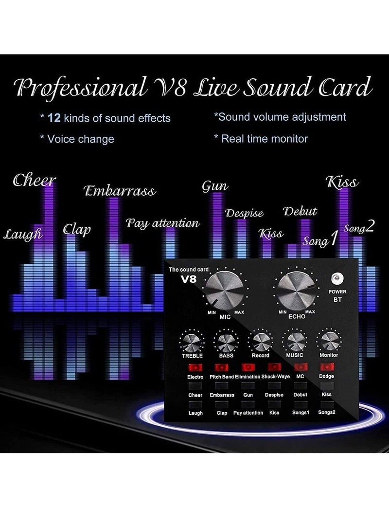 Microphone,Live Sound Card & BM800 Suspension Microphone Kit Broadcasting Recording Condenser Microphone Set Intelligent Volume Audio Mixer Sound Card for Computer PC Live Sound  - Image 5
