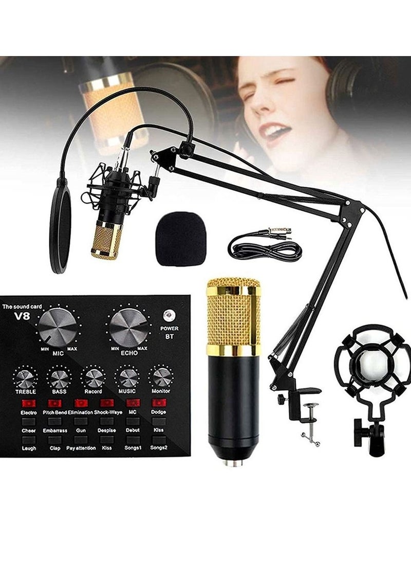 Microphone,Live Sound Card & BM800 Suspension Microphone Kit Broadcasting Recording Condenser Microphone Set Intelligent Volume Audio Mixer Sound Card for Computer PC Live Sound  - Image 3