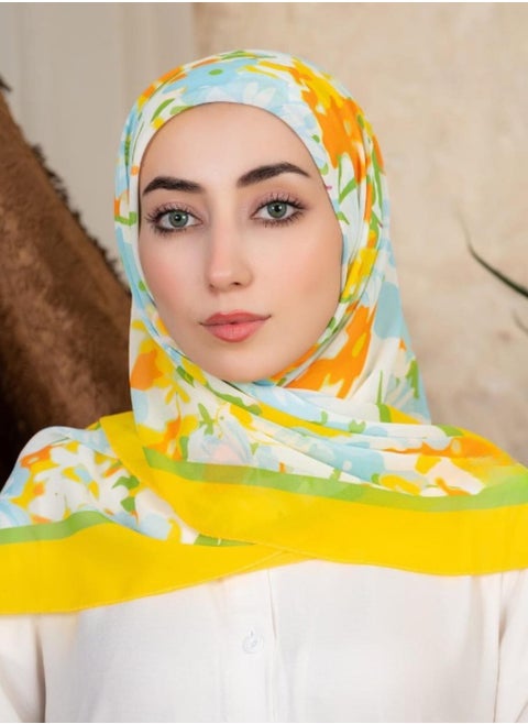 Digital Crepe Square Scarf 90x90cm, Lightweight and Elegant Silk Scarf, Modern Design Printed with Vibrant Colors, Perfect Scarf Hijab for Occasions and Daily Use, Multicolor
