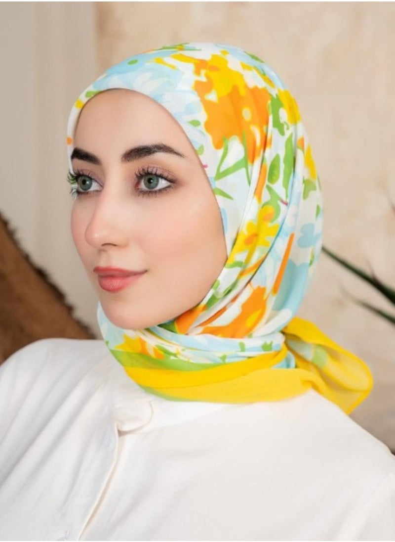 Generic - Digital Crepe Square Scarf 90x90cm, Lightweight and Elegant Silk Scarf, Modern Design Printed with Vibrant Colors, Perfect Scarf Hijab for Occasions and Daily Use, Multicolor - Image 1