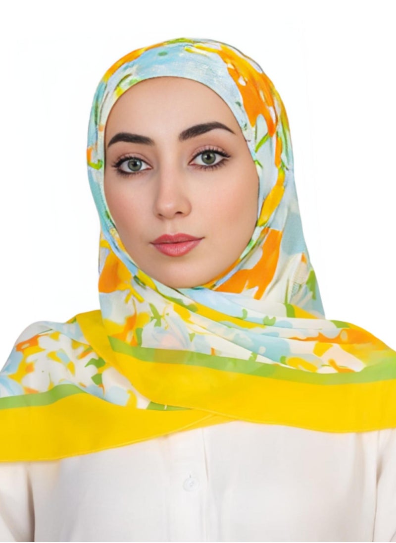 Generic - Digital Crepe Square Scarf 90x90cm, Lightweight and Elegant Silk Scarf, Modern Design Printed with Vibrant Colors, Perfect Scarf Hijab for Occasions and Daily Use, Multicolor - Image 1