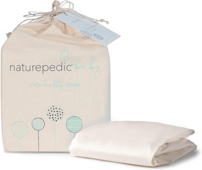 Naturepedic شريحة مرتبة سرير الأطفال الطبيعية العضوية  شريحة مرتبة مناسبة لمرتبة سرير الأطفال القياسية  شريحة سرير قطنية ناعمة وقابلة للتنفس  عاجي  52x28 - Image 1