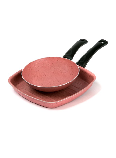 Granite Cooking Frying Pan 22 cm And Grill Pan 27 cm Set 2 Piece Cashmere