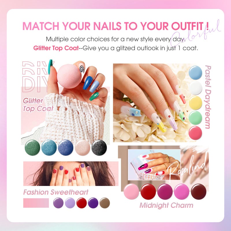 ROSALIND 30pcs Gel Nail Polish Set, 26 Colors Gel Polish with 3Pcs Glossy Matte Glitter Top Coat and Base Coat All Seasons Nude Blue Red Gel Nails art Kit DIY Salon at Home - Image 2