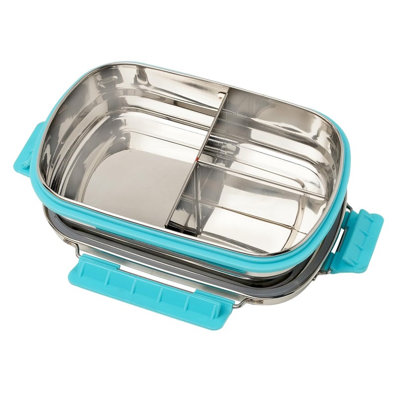 PDDFALCON Stainless Steel Munch Trio Lunch Box with 3 Compartment Food Grade Multi Compartment Snack Bento Box 750ml Sky Blue Not Leakproof Internally - Image 1