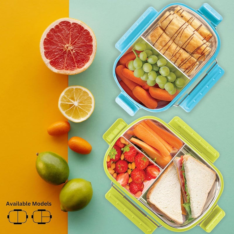 PDDFALCON Stainless Steel Munch Trio Lunch Box with 3 Compartment Food Grade Multi Compartment Snack Bento Box 750ml Sky Blue Not Leakproof Internally - Image 5