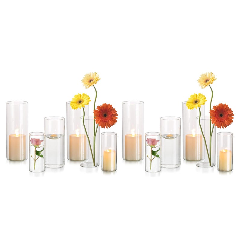 Glasseam Glass Cylinder Hurricane Candle Holder Vases Clear 12 Pcs Cylinder Vase Glass Vases for Centerpieces for Home Decor Centerpieces Events 6  78  10High MLXL