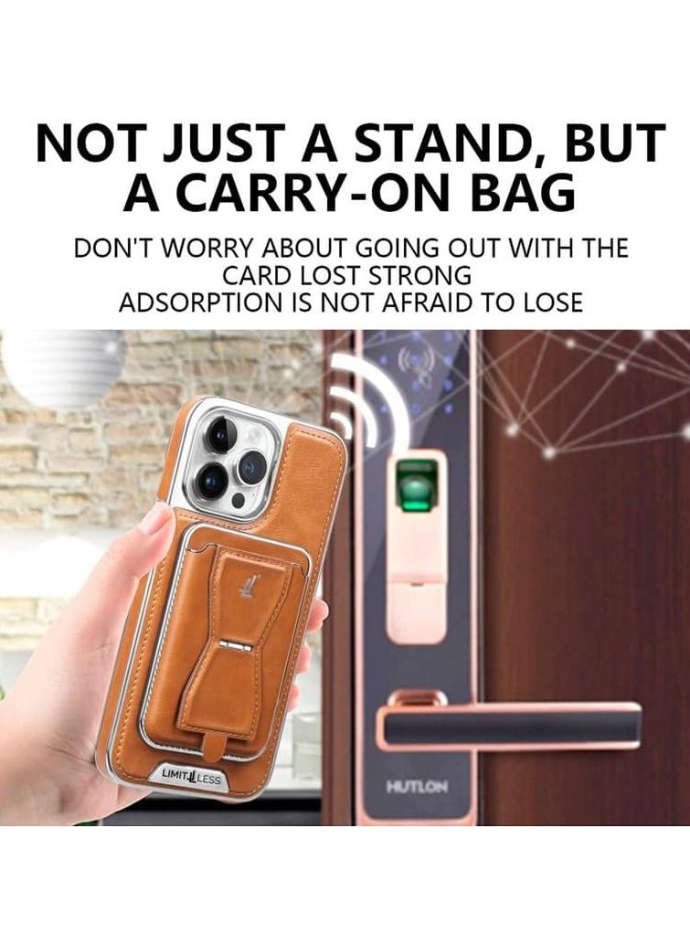 LIMITLESS Leather Case for iPhone 14 Pro with Detachable Card Holder and Stand, Back Protector Slim Fit, Soft Grip Leather Cover, Logo Cutouts, Anti-Scratch Full Phone Back Case with Shockproof, Brown  - Image 3