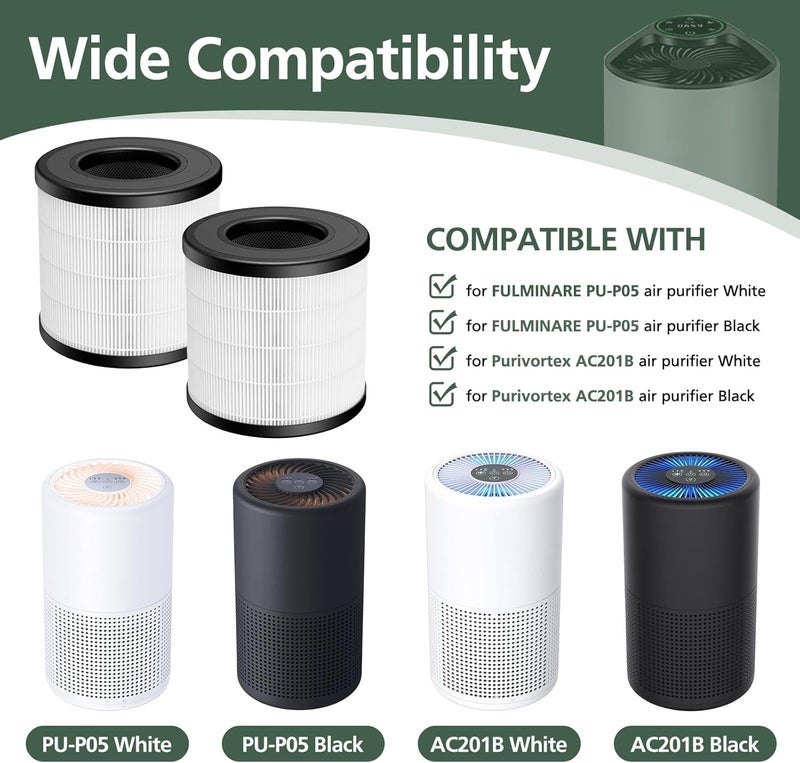 isinlive 2 Pack PU-P05/AC201B HEPA Replacement Filter Compatible with FULMINARE PU-P05 Air Purifiers and Purivortex AC201B Air Purifiers, HEPA Air Filter for Home Pets Dander Dust Smoke Pollen Easy clean surface - Image 2
