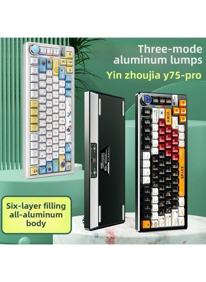 75GA Kit Game Tuo YSKETP Aluminum Structure Three-mode Wireless Mechanical Keyboard RGB Tuo Ro Customized-Color:Konoha Axis 【hifi Stone Sound】 Linear Axis - Y75pro White 【black Powder Side Engraving】 Three-mode High Configuration - 81 Keys - Image 2