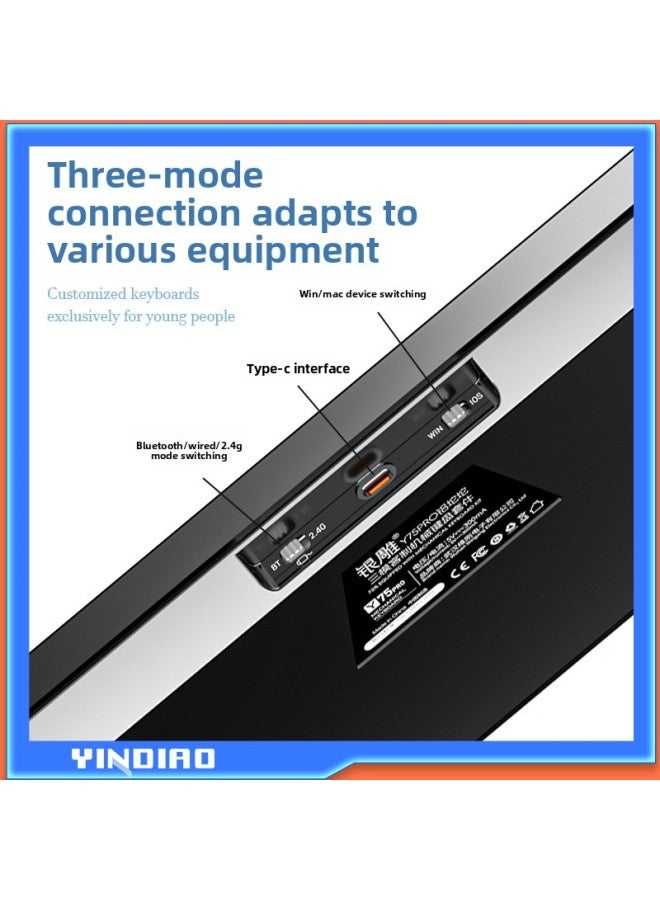 75GA Kit Game Tuo YSKETP Aluminum Structure Three-mode Wireless Mechanical Keyboard RGB Tuo Ro Customized-Color:Konoha Axis 【hifi Stone Sound】 Linear Axis - Y75pro White 【black Powder Side Engraving】 Three-mode High Configuration - 81 Keys - Image 4