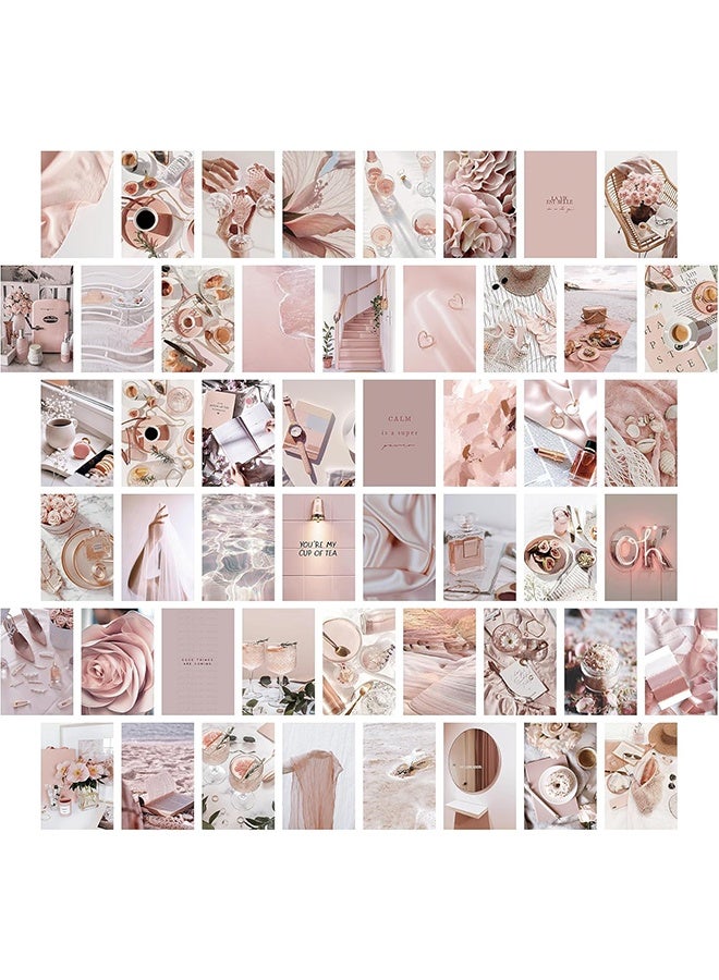 مجموعة صور جدارية وردية، ديكور بوهيمي أنيق لغرفة الفتيات المراهقات، ملصقات VSCO لغرفة النوم، مجموعة مطبوعات كولاج وردية، 50 مجموعة مقاس 4×6 بوصة (بوهيمي) - Image 2