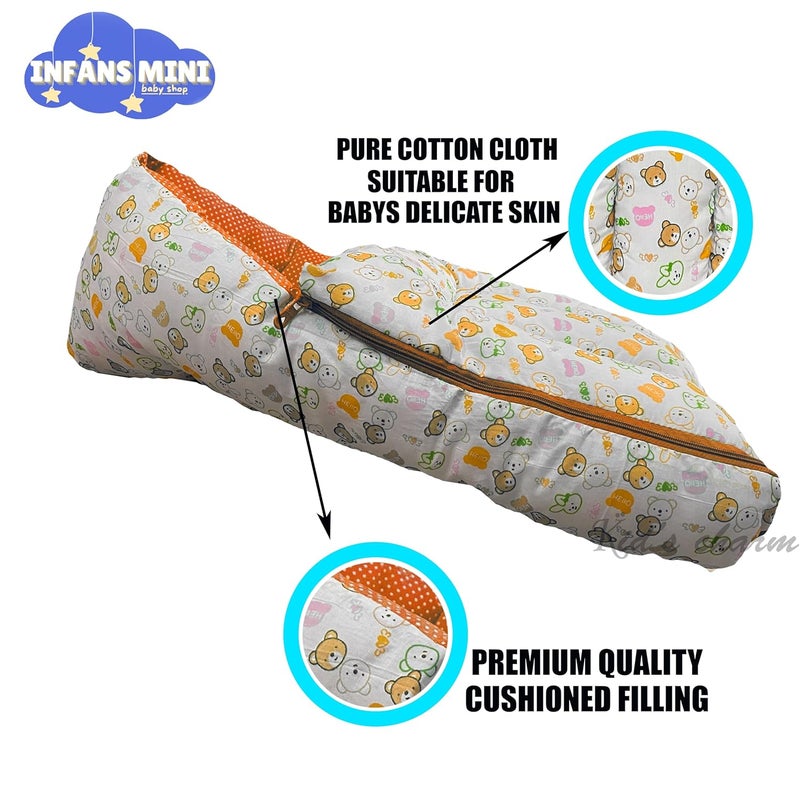 Infans Mini Teddy Mega 3 in 1 Babys Cotton Bed Cum Carry Bed Printed Baby Sleeping BagBaby BedInfant Portable for Unisex Easily PortableLight Weight Carry for New Born 48 Months OldOrangeWhite - Image 2