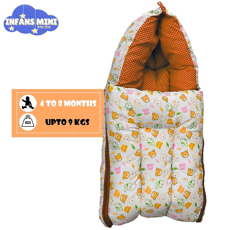 Infans Mini Teddy Mega 3 in 1 Babys Cotton Bed Cum Carry Bed Printed Baby Sleeping BagBaby BedInfant Portable for Unisex Easily PortableLight Weight Carry for New Born 48 Months OldOrangeWhite - Image 4