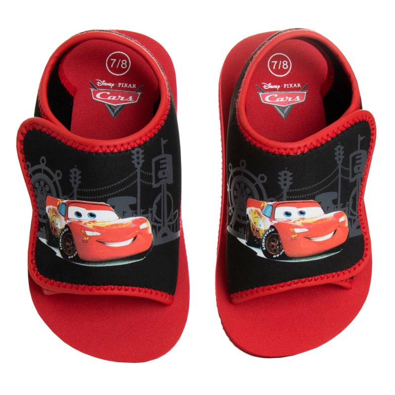 Josmo Cars Lightning McQueen Summer Sandals - Kids Water Shoes Adjustable Strap Open Toe Outdoor Slides - Character Hero Beach Sport Slip On Waterproof Shoes - Black Red (Size 9-10 Toddler) - Image 1