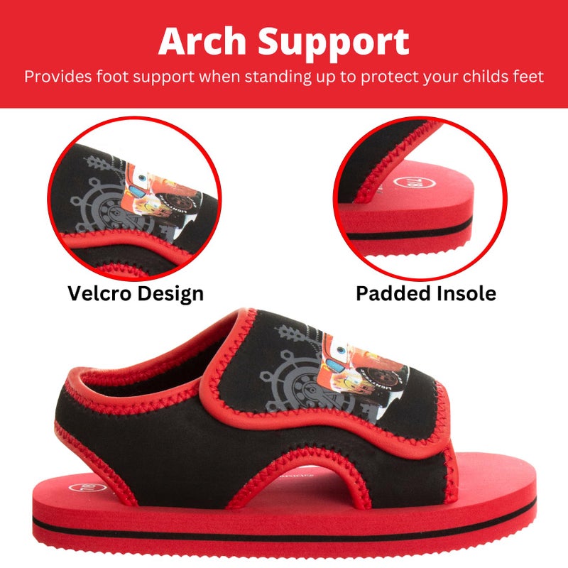 Josmo Cars Lightning McQueen Summer Sandals - Kids Water Shoes Adjustable Strap Open Toe Outdoor Slides - Character Hero Beach Sport Slip On Waterproof Shoes - Black Red (Size 9-10 Toddler) - Image 3