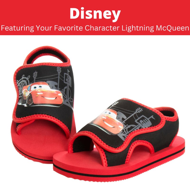 Josmo Cars Lightning McQueen Summer Sandals - Kids Water Shoes Adjustable Strap Open Toe Outdoor Slides - Character Hero Beach Sport Slip On Waterproof Shoes - Black Red (Size 9-10 Toddler) - Image 2