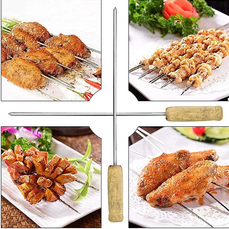 Chefman BBQ Skewers with Wooden Handles for All Types of Grilling | Heavy Duty, Reusable Barbecue Skewers for Outdoor Grilling, Roasting, and Tandoor | Ideal for Meat, Vegetables, Kabobs,| Set of 4 - Image 2