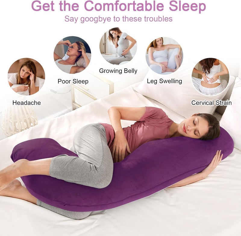 SHANNA Pregnancy Pillow for Sleeping, J Shape Comfort Velvet Maternity & Body Pillow, Nursing, Support Full Body Pillow for Pregnant, Support Hips, Leg, Back for Pregnancy Pillow with Removable and Washable - Image 5
