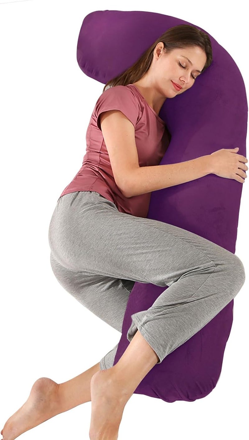 SHANNA Pregnancy Pillow for Sleeping, J Shape Comfort Velvet Maternity & Body Pillow, Nursing, Support Full Body Pillow for Pregnant, Support Hips, Leg, Back for Pregnancy Pillow with Removable and Washable - Image 1
