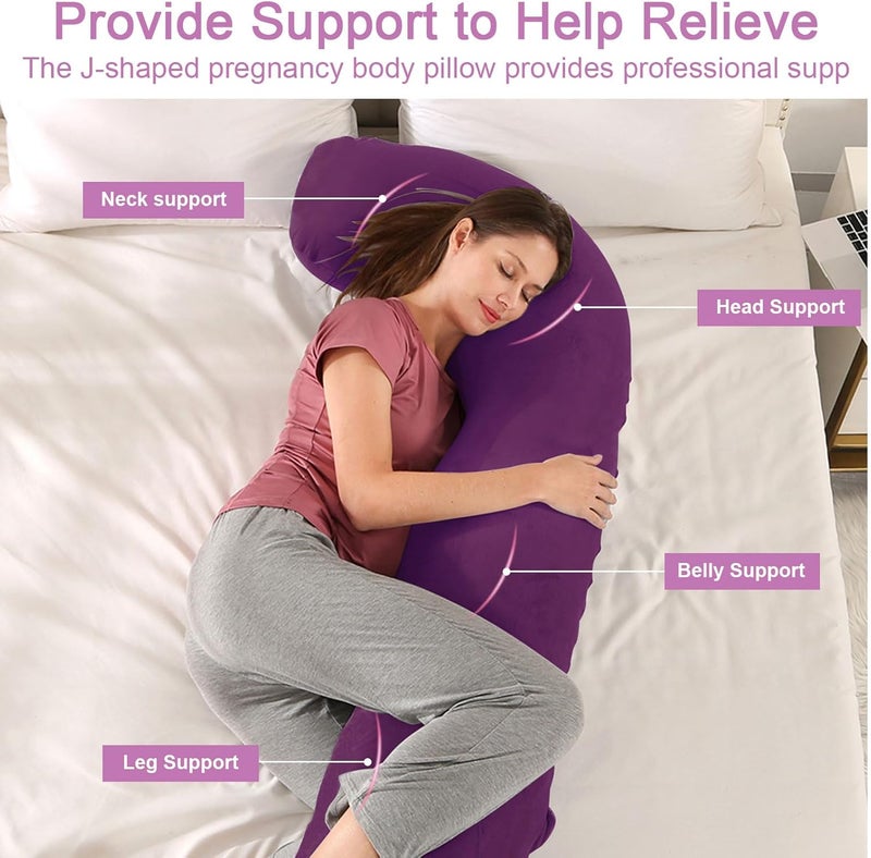 SHANNA Pregnancy Pillow for Sleeping, J Shape Comfort Velvet Maternity & Body Pillow, Nursing, Support Full Body Pillow for Pregnant, Support Hips, Leg, Back for Pregnancy Pillow with Removable and Washable - Image 3