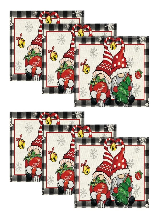 Artoid Mode Gnomes Believe Xmas Balls Christmas Placemats Set of 6, 12x18 Inch Seasonal Winter Snowflake Table Mats for Party Kitchen Dining Decoration - Image 1
