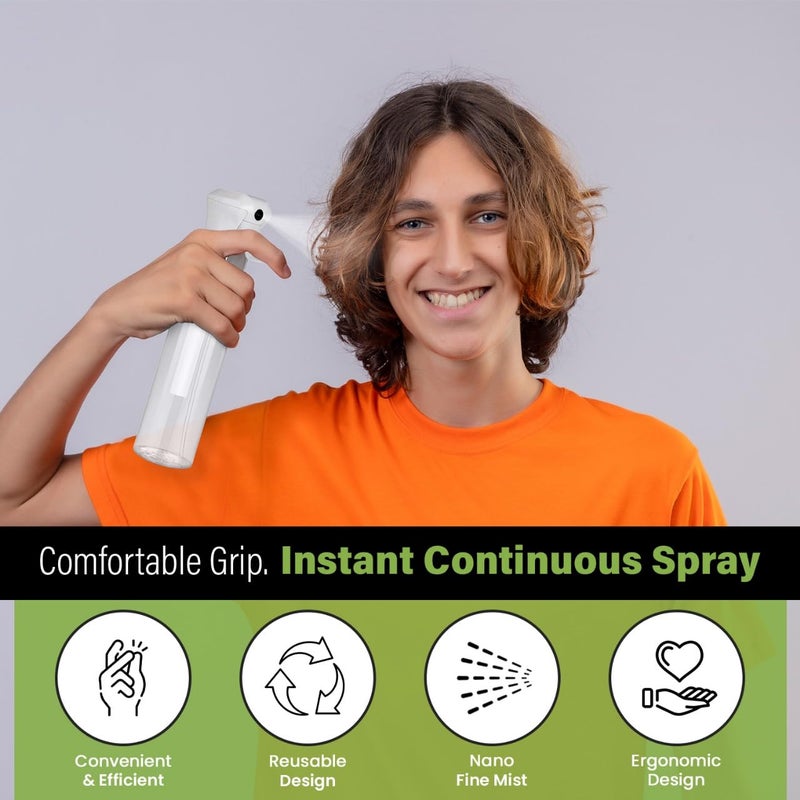 VIGOR PATH Continuous Spray Bottle for Hair â€“ Fine Mist Mister for Hairstyling, Cleaning, Plants, Pets, Barbers, Salons, and Essential Oil Applications (200ml/6.7 oz) Clear 2 Pack - Image 2