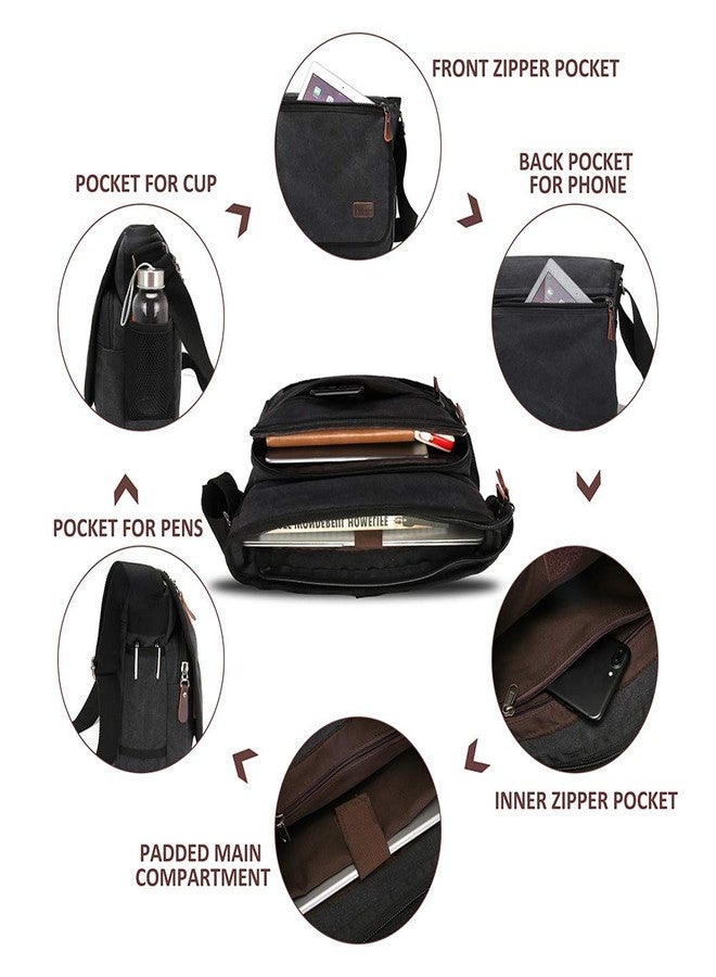 Modoker Messenger Bag for Men Women, 13 Inches Laptop Satchel Bags, Canvas Shoulder Bag with Bottle Pocket, Black - Image 5