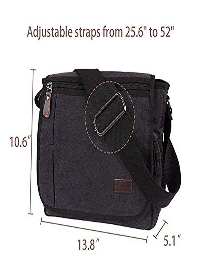 Modoker Messenger Bag for Men Women, 13 Inches Laptop Satchel Bags, Canvas Shoulder Bag with Bottle Pocket, Black - Image 3