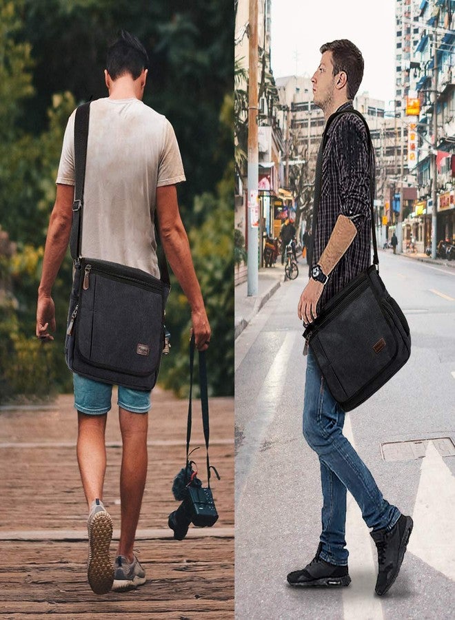 Modoker Messenger Bag for Men Women, 13 Inches Laptop Satchel Bags, Canvas Shoulder Bag with Bottle Pocket, Black - Image 2