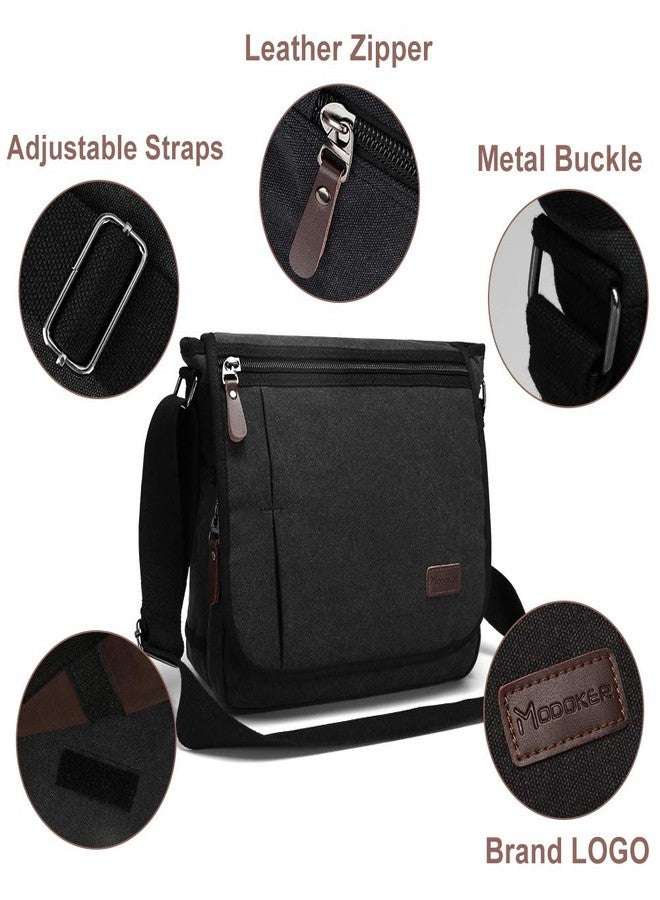 Modoker Messenger Bag for Men Women, 13 Inches Laptop Satchel Bags, Canvas Shoulder Bag with Bottle Pocket, Black - Image 4